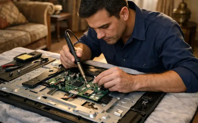 Illustration: a technician inspecting a BenQ tvs