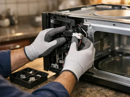Illustration: a technician inspecting a Black & Decker appliance