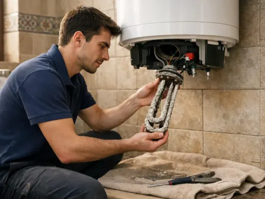 Illustration: a technician inspecting a Bowman appliance