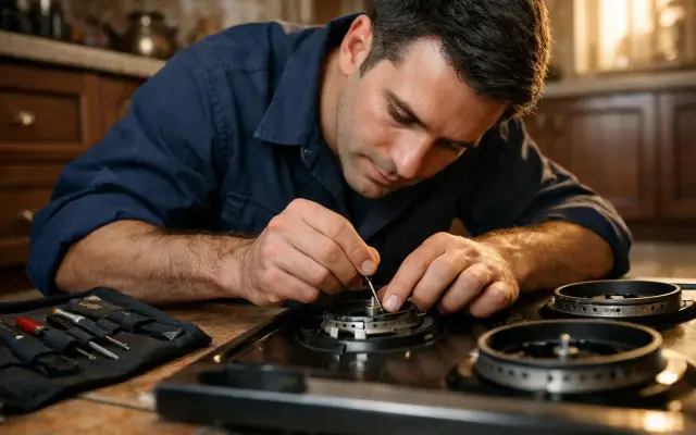 Illustration: a technician inspecting a Elba stoves & cookers