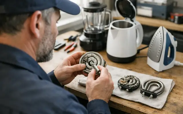 Illustration: a technician inspecting a Howandi small appliances