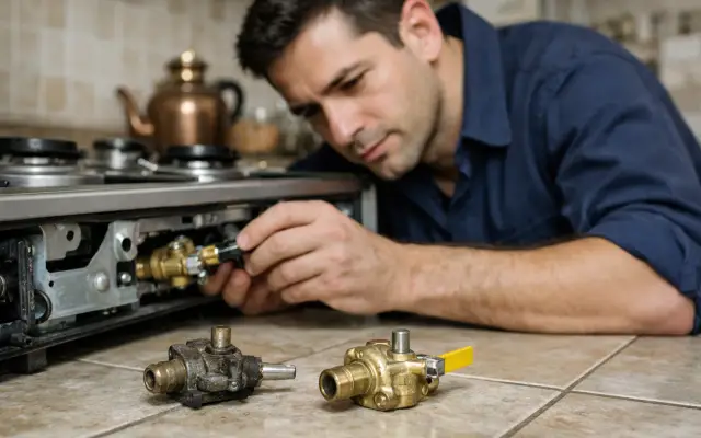 Illustration: a technician inspecting a Neff stoves & cookers