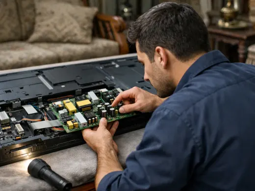 Illustration: a technician inspecting a Orion appliance