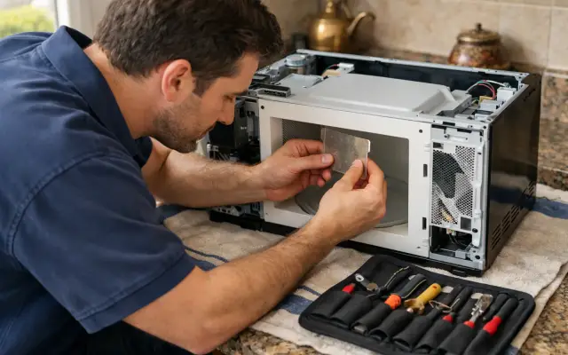 Illustration: a technician inspecting a Ultra microwaves