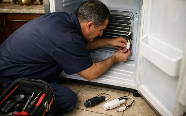 Illustration: a technician inspecting a Ultra refrigerators