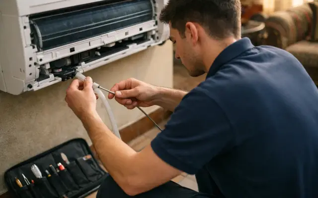 Illustration: a technician inspecting a York air conditioners